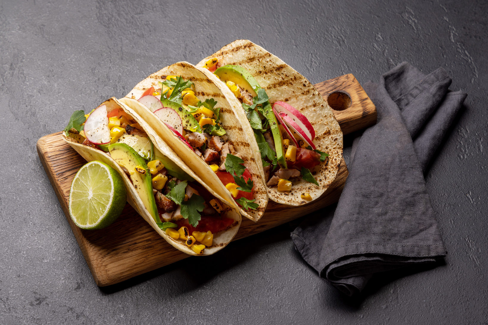 Mexican food featuring tacos